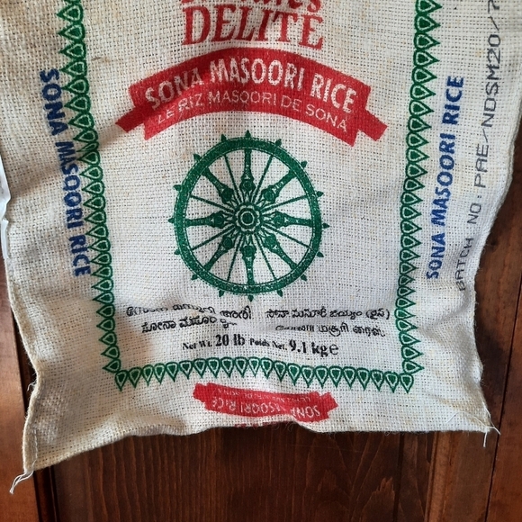 Nature's Delite Sona Masoori Rice 20lb top handle woven reusable rice tote bag - Picture 4 of 7